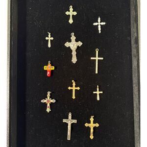 11 Religious Cross Pendants Contains Mixed metals, Stone, Sterling Silver 925